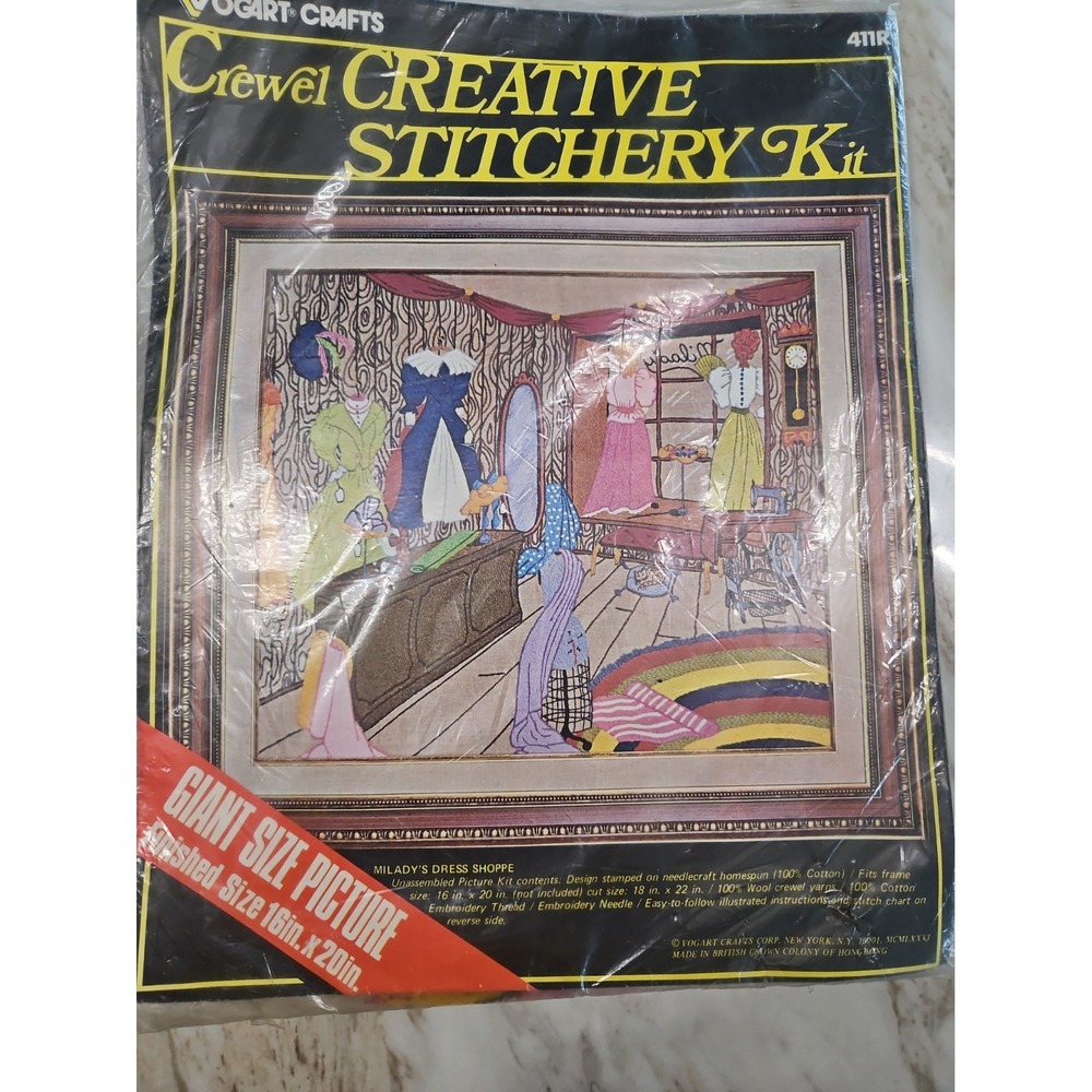 1976 VOGART Milady's Dress Shoppe Crewel Creative Stitchery Kit 16"x20" 411R